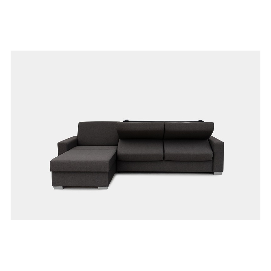 Canapea colțar extensibilă pentru dormit zilnic, cu spațiu de depozitare, în formă de L, model LEKA, stânga, maro