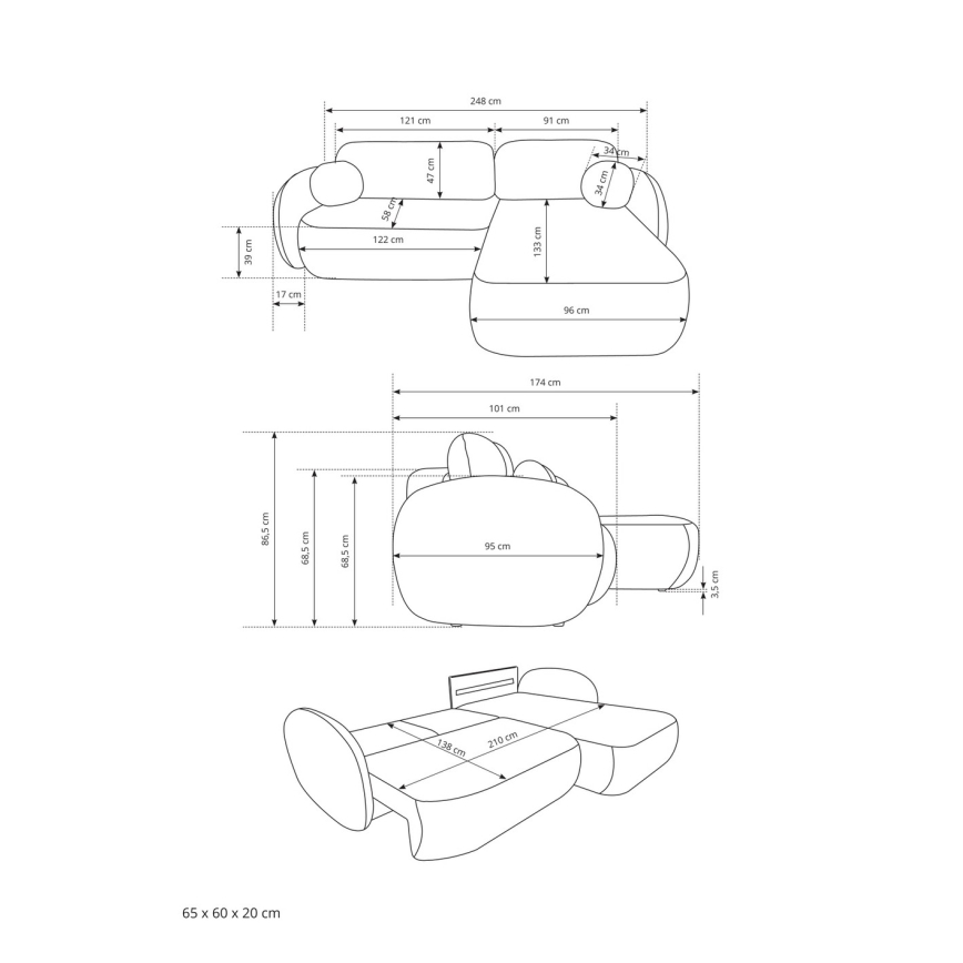 Canapea colțar extensibilă OLBIA în formă de L, cu spațiu de depozitare, pe partea stângă, bej