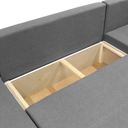 Canapea colțar extensibilă universală în formă de U SEYA, cu spațiu de depozitare, gri