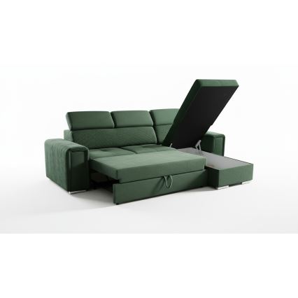 Colțar extensibil în L cu spațiu de depozitare SALVADA, verde