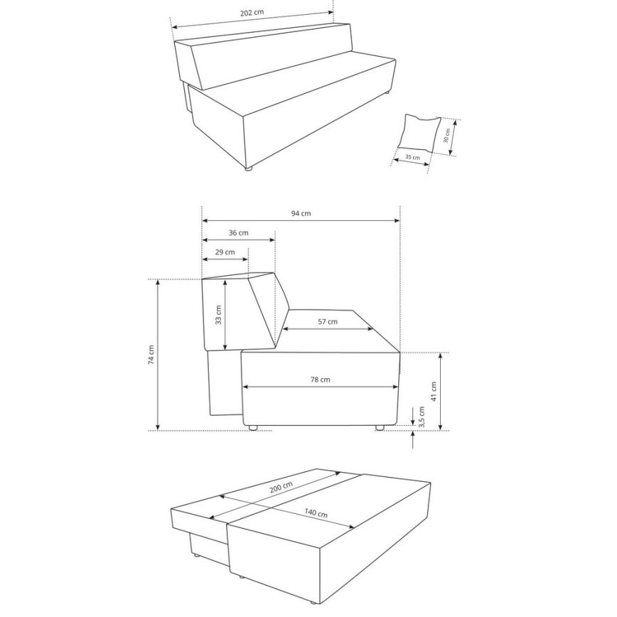 Canapea extensibilă 3 locuri cu spațiu de depozitare TERAMO, bej