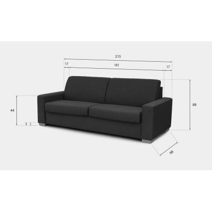 Canapea extensibilă 3 locuri pentru dormit zilnic LEKA, gri