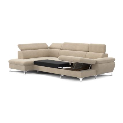Canapea colțar extensibilă în formă de U CATANIA cu spațiu de depozitare, versiunea stânga, culoare bej