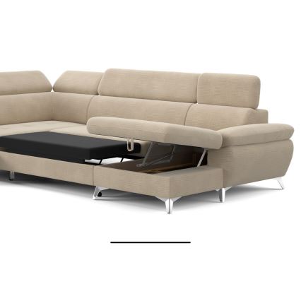 Canapea colțar extensibilă în formă de U CATANIA cu spațiu de depozitare, versiunea stânga, culoare bej