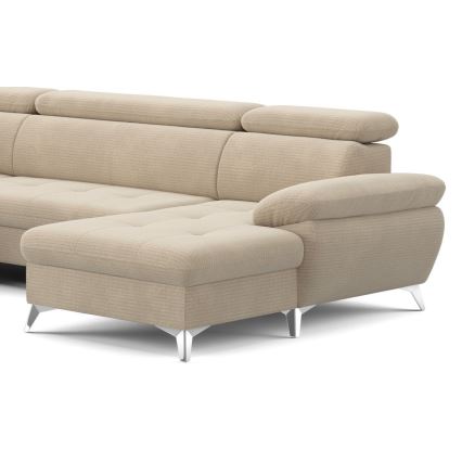 Canapea colțar extensibilă în formă de U CATANIA cu spațiu de depozitare, versiunea stânga, culoare bej