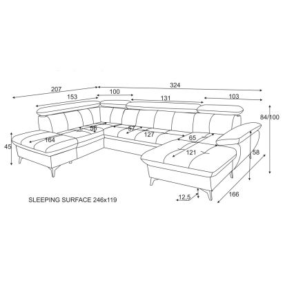 Canapea colțar extensibilă în formă de U CATANIA cu spațiu de depozitare, versiunea stânga, culoare bej