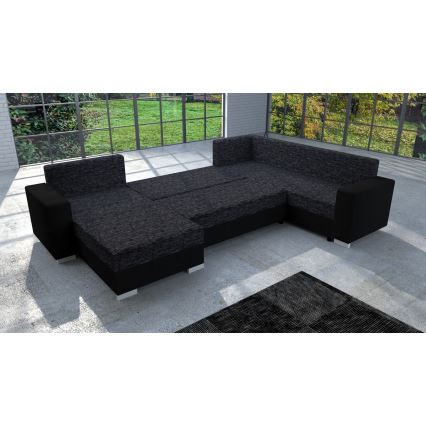 Canapea extensibilă în U, tapițată, universală YORK, negru/antracit