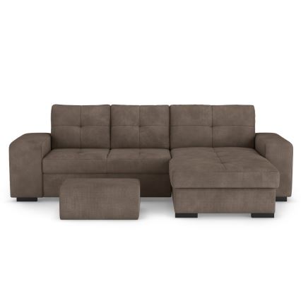 Canapea extensibilă PALERMO, cu spațiu de depozitare și taburet, maro, cu șezlong pe partea dreaptă