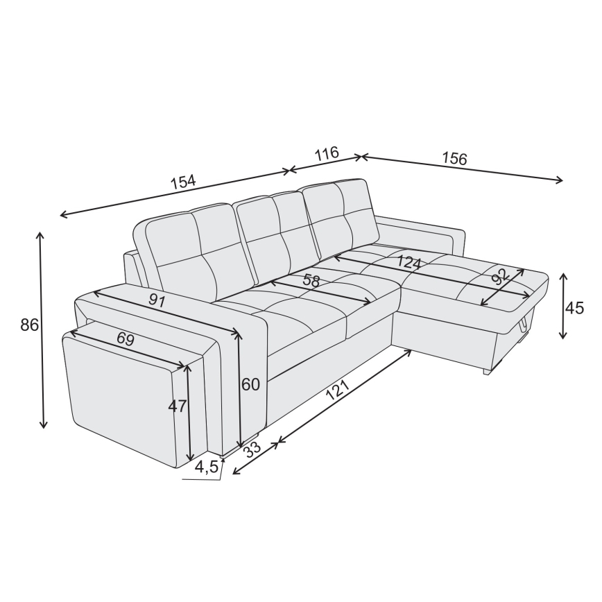 Canapea extensibilă PALERMO, cu spațiu de depozitare și taburet, maro, cu șezlong pe partea dreaptă