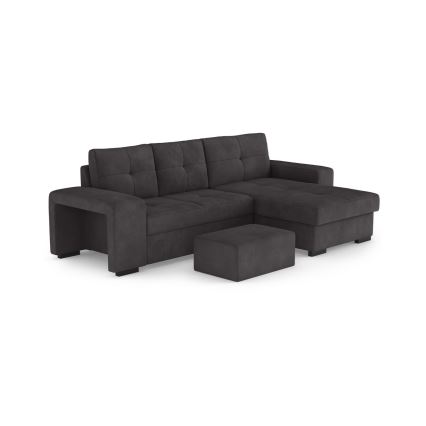 Canapea extensibilă PALERMO cu spațiu de depozitare și taburet, neagră, versiune dreaptă