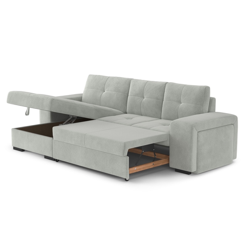 Canapea extensibilă PALERMO, gri deschis, cu spațiu de depozitare și taburet, stânga
