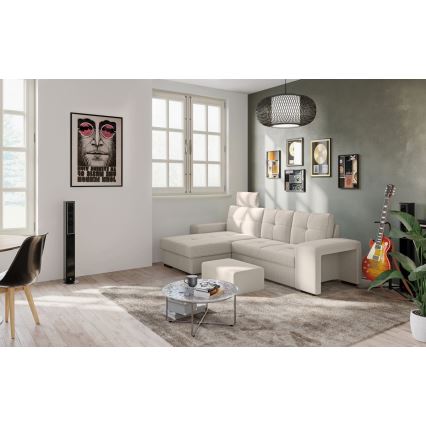 Canapea extensibilă PALERMO, gri deschis, cu spațiu de depozitare și taburet, stânga