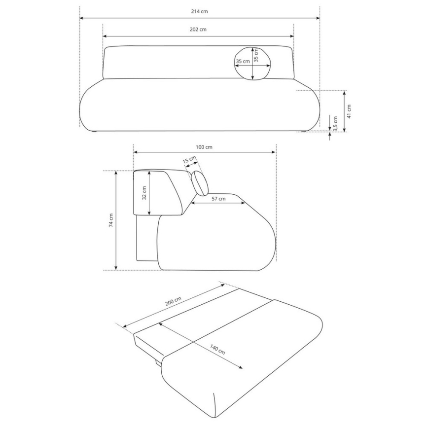 Canapea extensibilă PRATO, 3 locuri, cu spațiu de depozitare, bej
