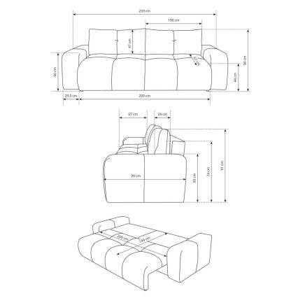 Canapea extensibilă tapițată, 3 locuri, cu spațiu de depozitare ALMADA, bej
