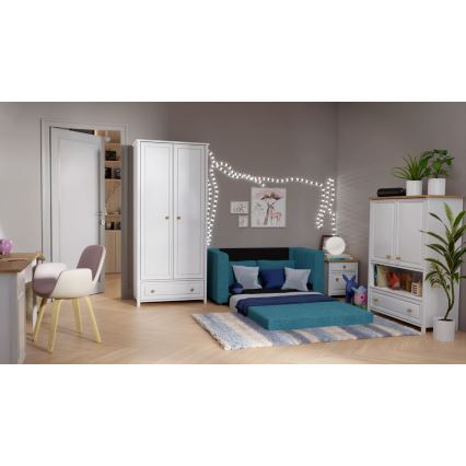 Canapea extensibilă tapițată LAYLA, 2 locuri, cu cotiere, albastră