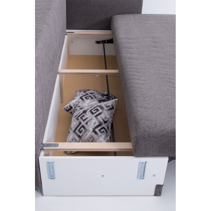 Canapea tapițată extensibilă PAUL, 3 locuri, pentru utilizare zilnică, cu cotiere, gri