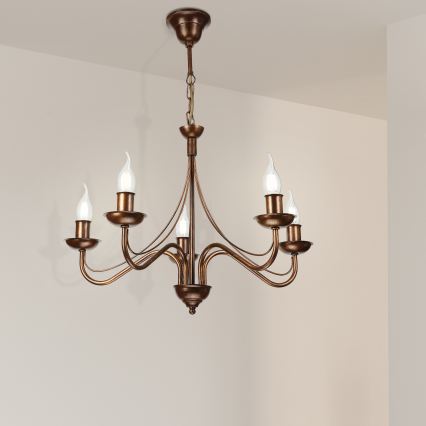 Candelabru ANTON cu lanț, 5 x E14 / 15W / 230V, bronz