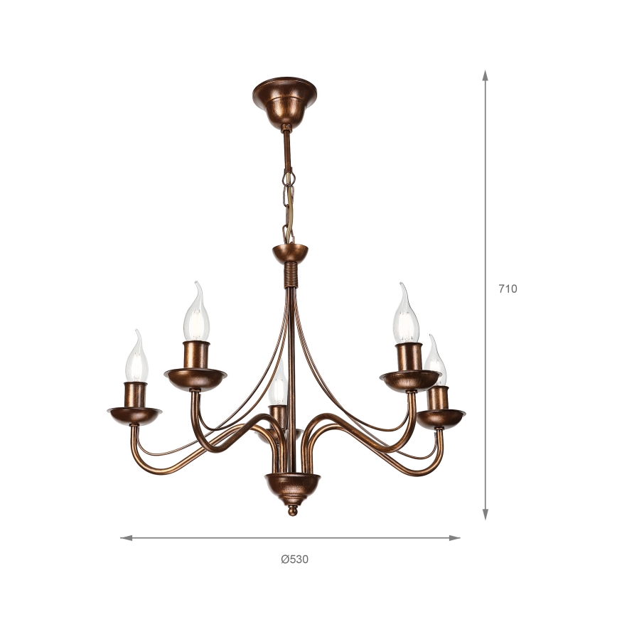 Candelabru ANTON cu lanț, 5 x E14 / 15W / 230V, bronz