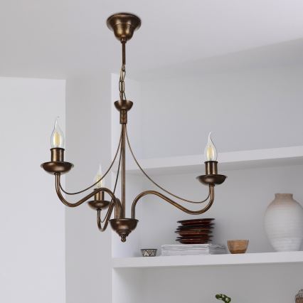 Candelabru ANTON pe lanț, 3x E14/15W/230V, finisaj bronz