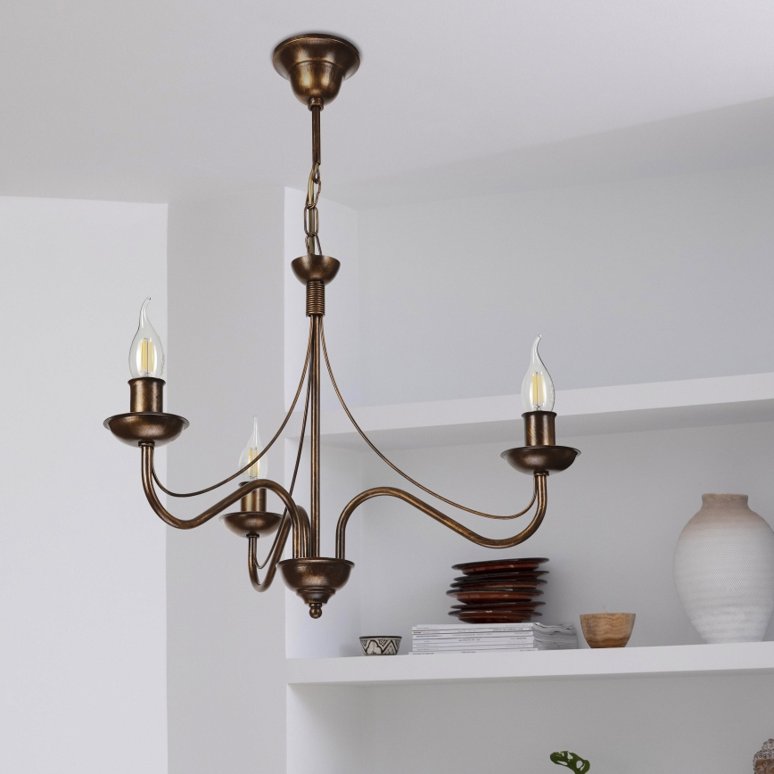 Candelabru ANTON pe lanț, 3x E14/15W/230V, finisaj bronz