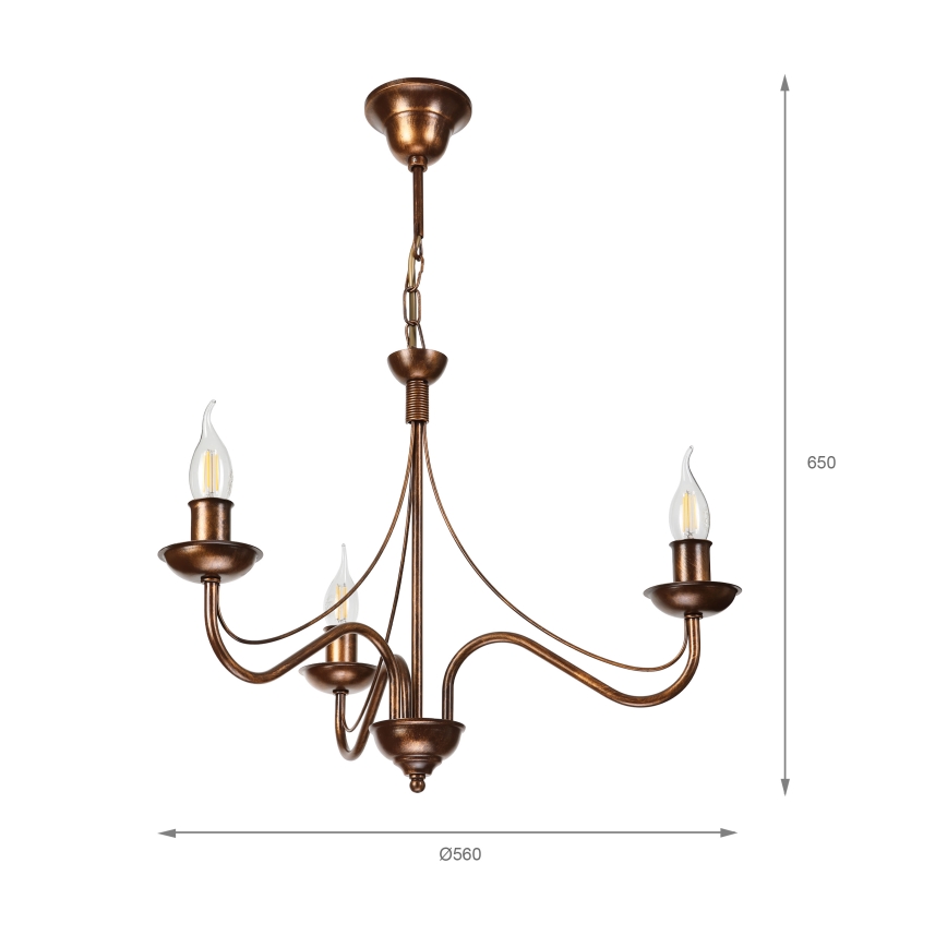 Candelabru ANTON pe lanț, 3x E14/15W/230V, finisaj bronz