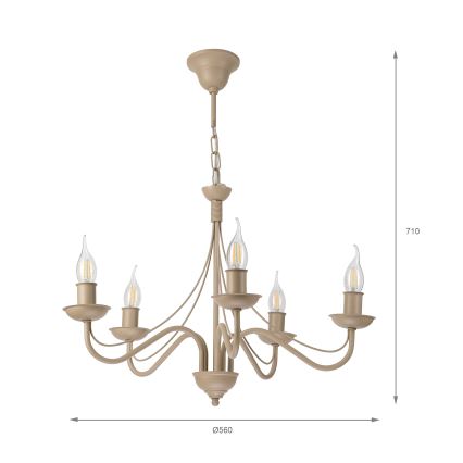 Candelabru ANTON pe lanț, 5xE14/60W/230V, bej