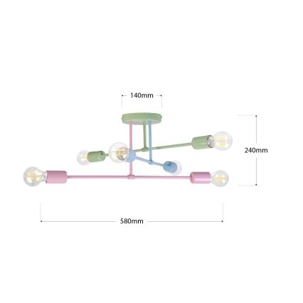 Candelabru aplicat CAMBRIDGE, 6 x E27, 15 W, 230 V, verde/albastru/roz