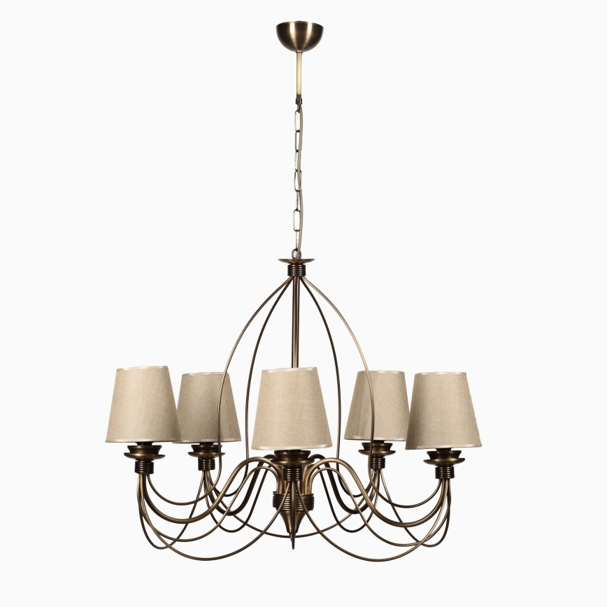 Candelabru CLASSIC cu lanț, 5xE14/40W/230V, bronz/bej
