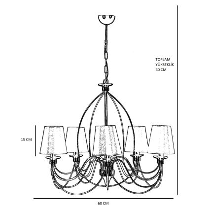 Candelabru CLASSIC cu lanț, 5xE14/40W/230V, bronz/bej