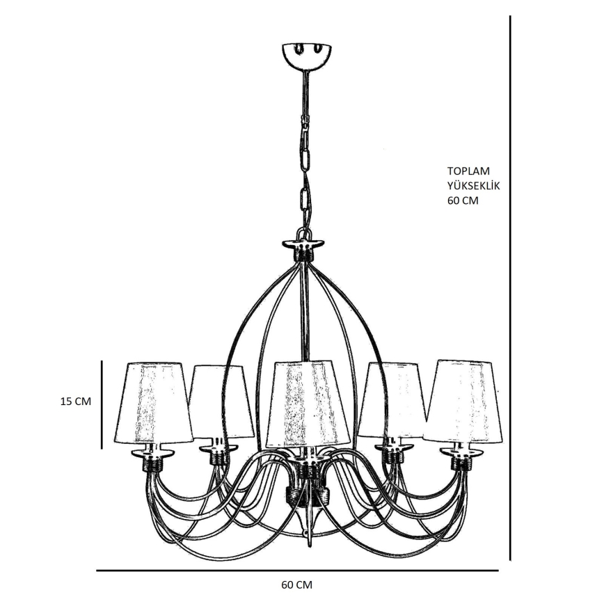 Candelabru CLASSIC cu lanț, 5xE14/40W/230V, bronz/bej