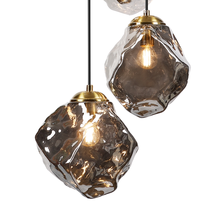 Candelabru cu cablu CRISTAL 5xE14/15W/230V alamă/negru fumuriu