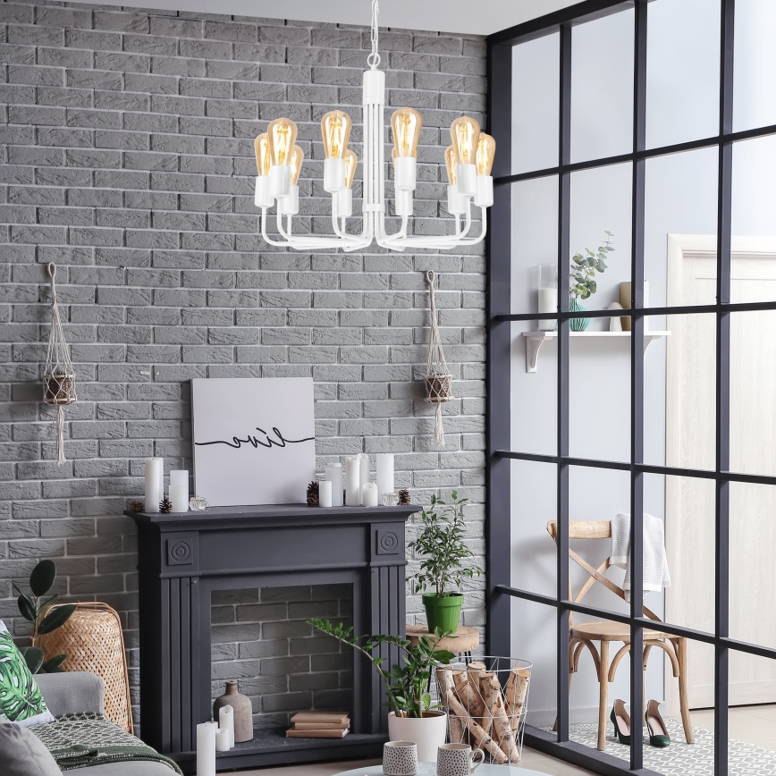 Candelabru cu lanț, 10 x E27, 60 W, 230 V, alb