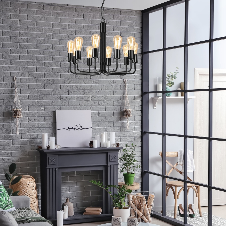 Candelabru cu lanț 10xE27/60W/230V, negru