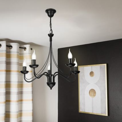 Candelabru cu lanț ANTON 5xE14/15W/230V negru