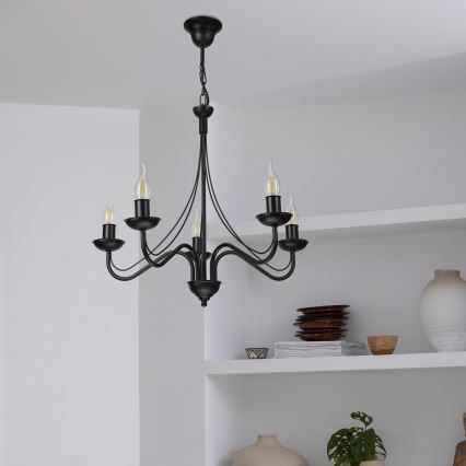 Candelabru cu lanț ANTON 5xE14/15W/230V negru