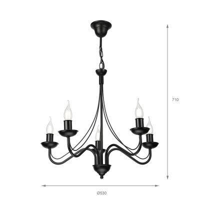 Candelabru cu lanț ANTON 5xE14/15W/230V negru