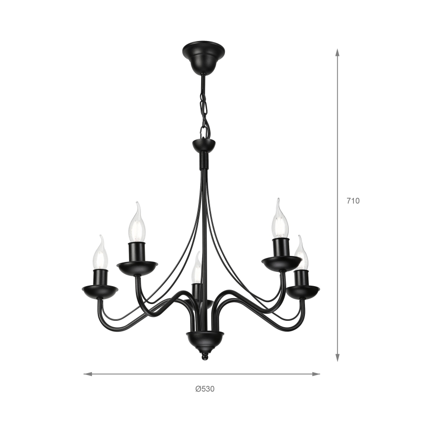 Candelabru cu lanț ANTON 5xE14/15W/230V negru