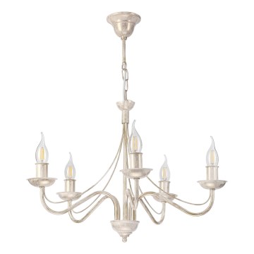Candelabru cu lanț ANTON 5xE14/60W/230V alb patinat