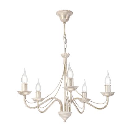 Candelabru cu lanț ANTON 5xE14/60W/230V alb patinat