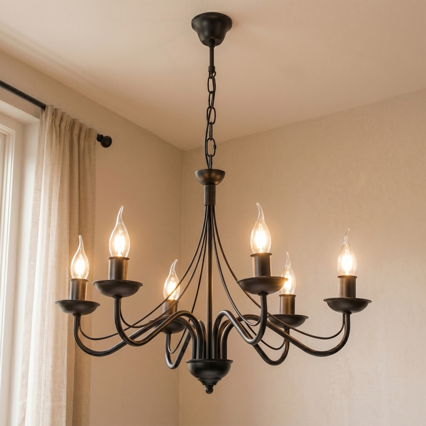 Candelabru cu lanț ANTON 6xE14/60W/230V, negru