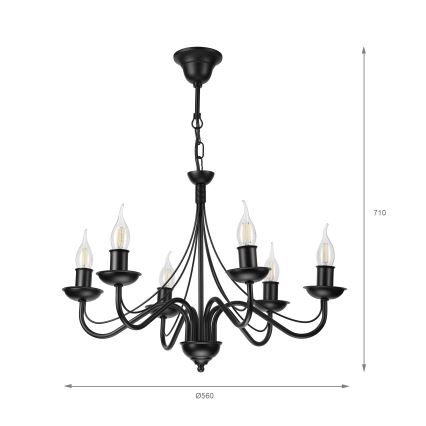 Candelabru cu lanț ANTON 6xE14/60W/230V, negru