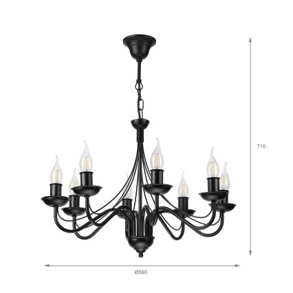 Candelabru cu lanț ANTON 8xE14/60W/230V negru