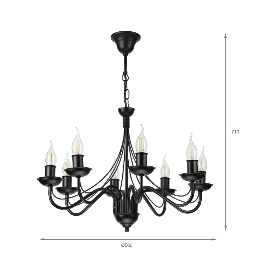 Candelabru cu lanț ANTON 8xE14/60W/230V negru
