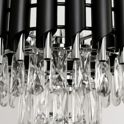 Candelabru cu lanț CRISTAL 5xE14/10W/230V negru/crom mat