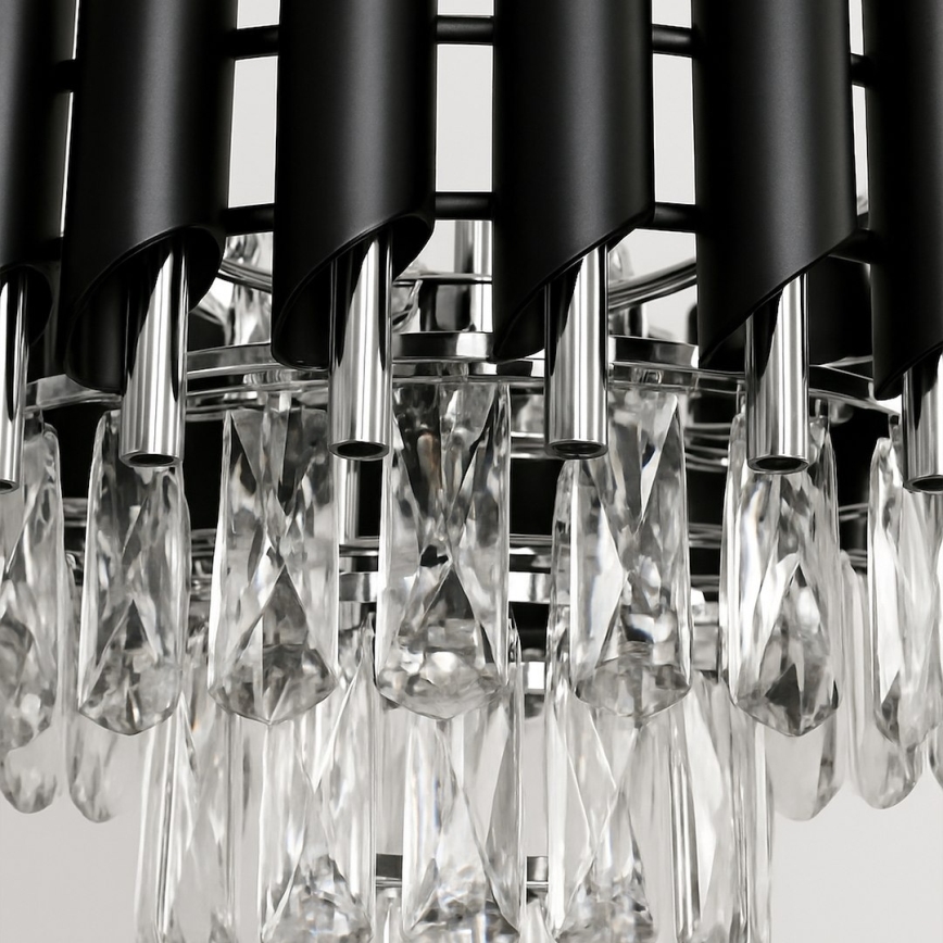 Candelabru cu lanț CRISTAL 5xE14/10W/230V negru/crom mat