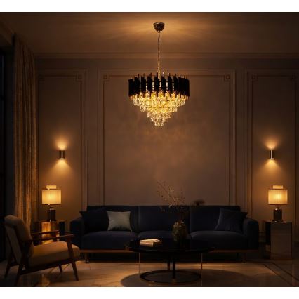 Candelabru cu lanț CRISTAL 7xE14/10W/230V Ø 48 cm negru/auriu