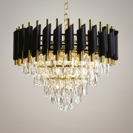 Candelabru cu lanț CRISTAL 7xE14/10W/230V Ø 48 cm negru/auriu