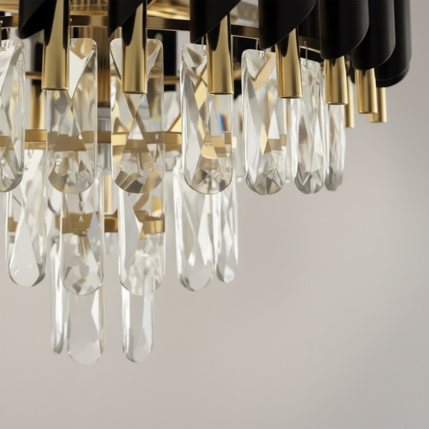Candelabru cu lanț CRISTAL 7xE14/10W/230V Ø 48 cm negru/auriu