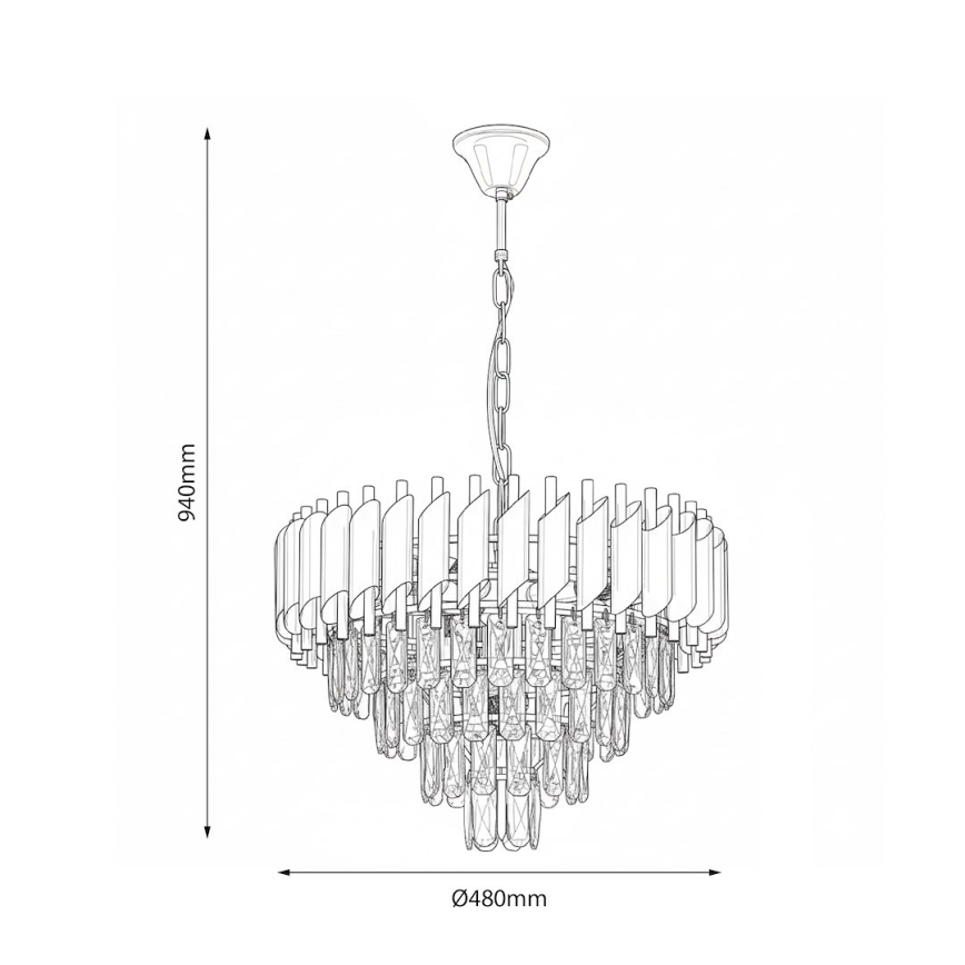 Candelabru cu lanț CRISTAL 7xE14/10W/230V Ø 48 cm negru/auriu