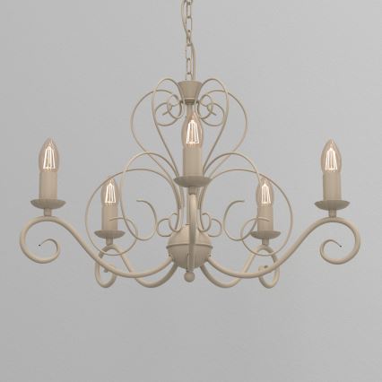 Candelabru cu lanț MAURO, 5xE14/15W/230V, bej
